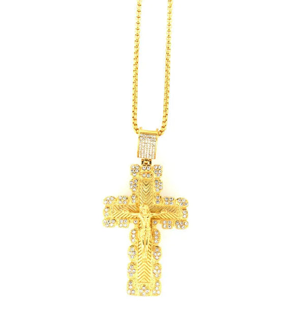 Collana in Acciaio con pendente regilioso a forma di croce con gesù