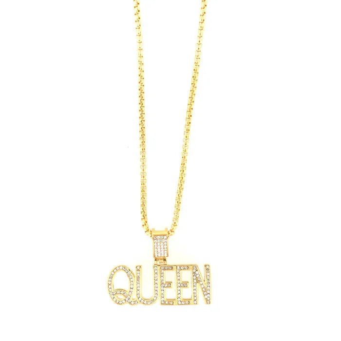 Collana in Acciaio con pendete con scritta queen impreziosito da cristalli