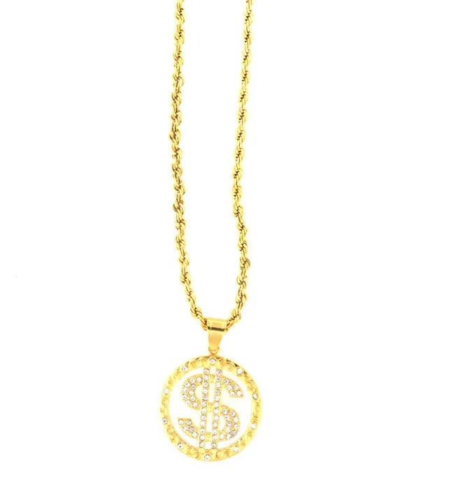 Collana in Acciaio con pendente simbolo del dollaro americano impreziosito da cristalli