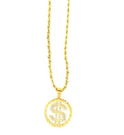 Collana in Acciaio con pendente simbolo del dollaro americano impreziosito da cristalli