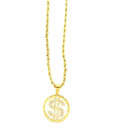 Collana in Acciaio con pendente simbolo del dollaro americano impreziosito da cristalli