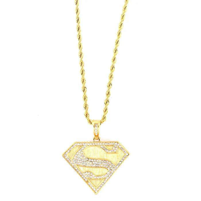 Collana in Acciaio con simbolo S superman impreziosito da cristalli