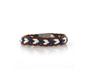 Bracciale in Acciaio rigido in pelle marrone, corda bianca e blu intrecciati tra loro con chiusura a scomparsa