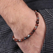 Bracciale in Acciaio con pietra agata marrone. Chiusura a moschettone regolabile