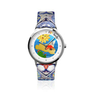 Orologio Analogico Met. con quadrante dell'isola di Sicilia, fico d'india, sole e maiolica colorata