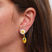 Orecchini in Acciaio con limone e fiore al lobo