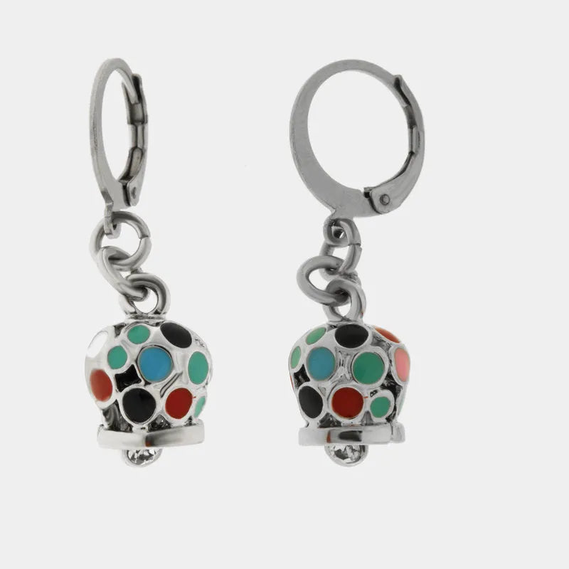 Orecchini in Acciaio  cerchietto con campanella, impreziosita da smalti multicolore - BYSIMON gioielli