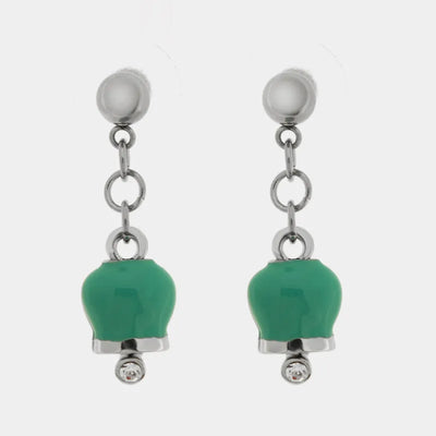 Orecchini in Acciaio con campanelle portafortuna pendenti verde acqua, impreziosite da punto luce - BYSIMON gioielli