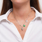 Collana in Acciaio con quadrifoglio pendente in smalto verde e campanella