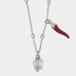 Collana in Acciaio con corno rosso pendente e campanella - BYSIMON gioielli