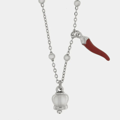 Collana in acciaio con corno portafortuna rosso | corno portafortuna napoletano | BYSIMON