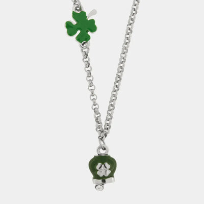 Collana in Acciaio con quadrifoglio e campanella portafortuna con quadrifoglio - BYSIMON gioielli