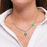 Collana in Acciaio con quadrifoglio e campanella portafortuna con quadrifoglio - BYSIMON gioielli
