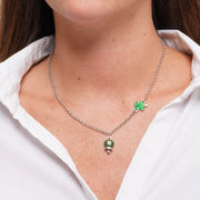 Collana in Acciaio con quadrifoglio e campanella portafortuna con quadrifoglio