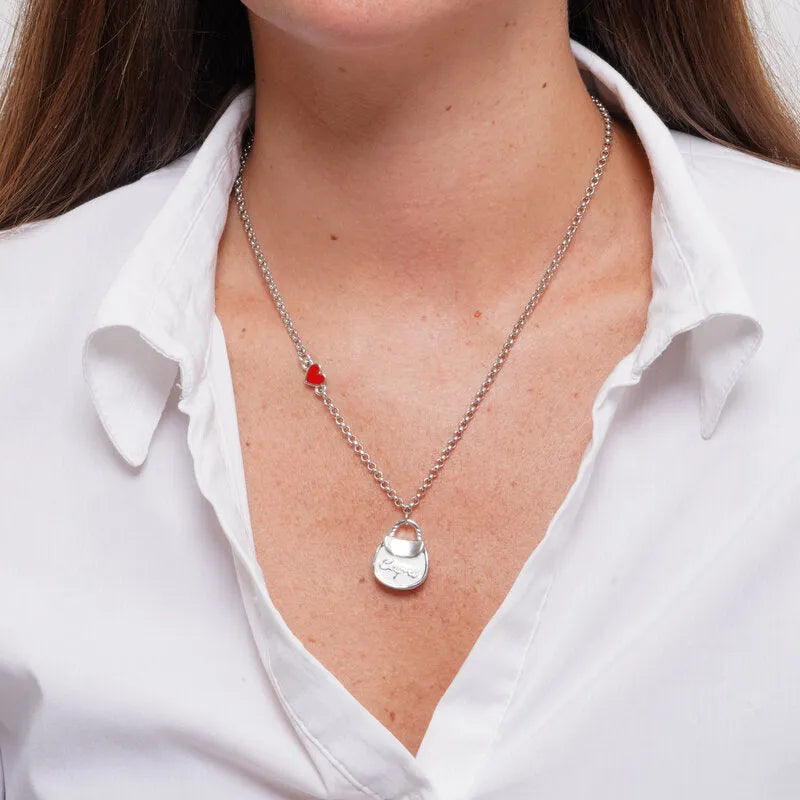 Collana in Acciaio con borsa bianca scritta Capri