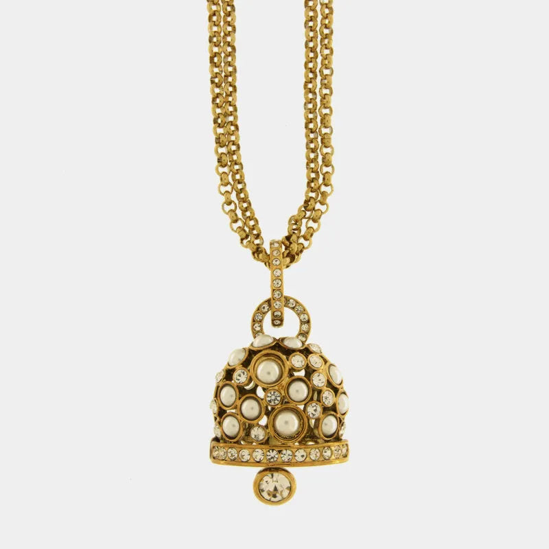 Collana in Acciaio campana pendente con cristalli bianchi - BYSIMON gioielli
