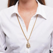 Collana in Acciaio campana pendente con cristalli bianchi