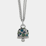 Collana in Acciaio campana pendente con cristalli bianchi e blu - BYSIMON gioielli