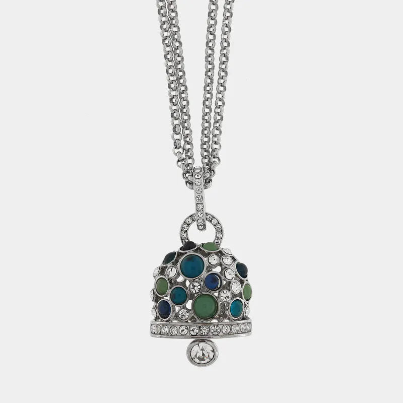 Collana in Acciaio campana pendente con cristalli bianchi e blu - BYSIMON gioielli