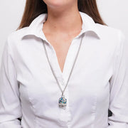 Collana in Acciaio campana pendente con cristalli bianchi e blu