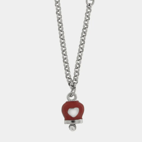 Collana in Acciaio con campanella portafortuna rossa con cuore - BYSIMON gioielli