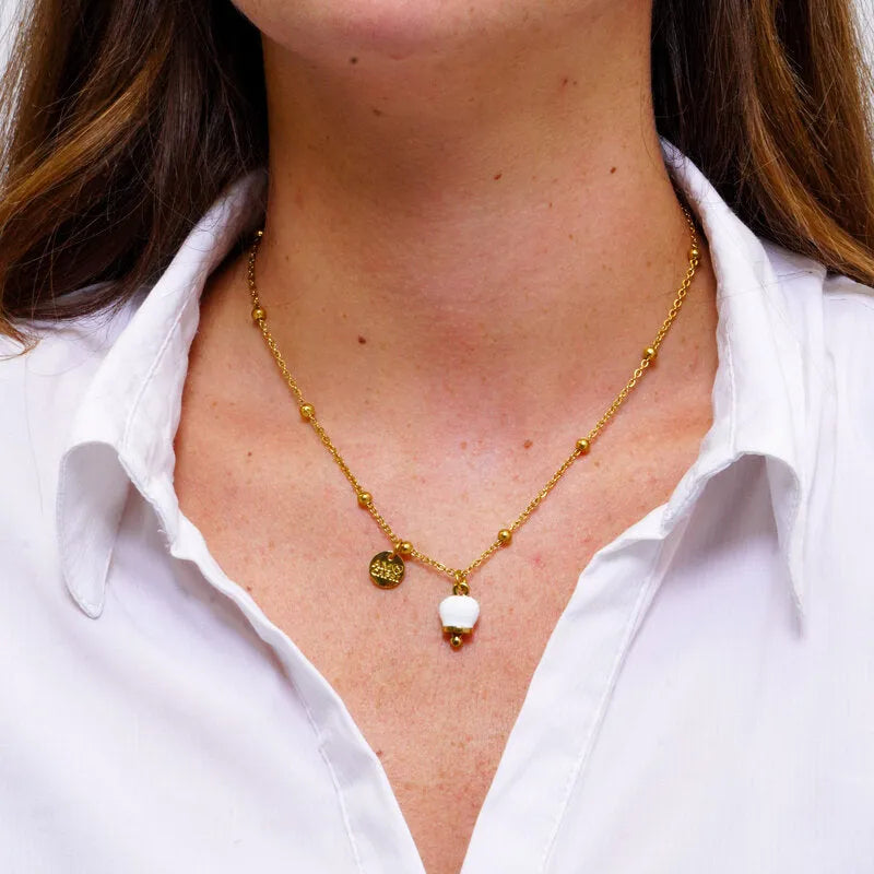 Collana in Acciaio con campanella portafortuna bianca e oro - BYSIMON gioielli