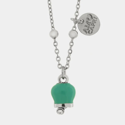 Collana in Acciaio con campanella verde acqua, impreziosita da punto luce - BYSIMON gioielli