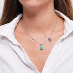 Collana in Acciaio con campanella verde acqua, impreziosita da punto luce - BYSIMON gioielli