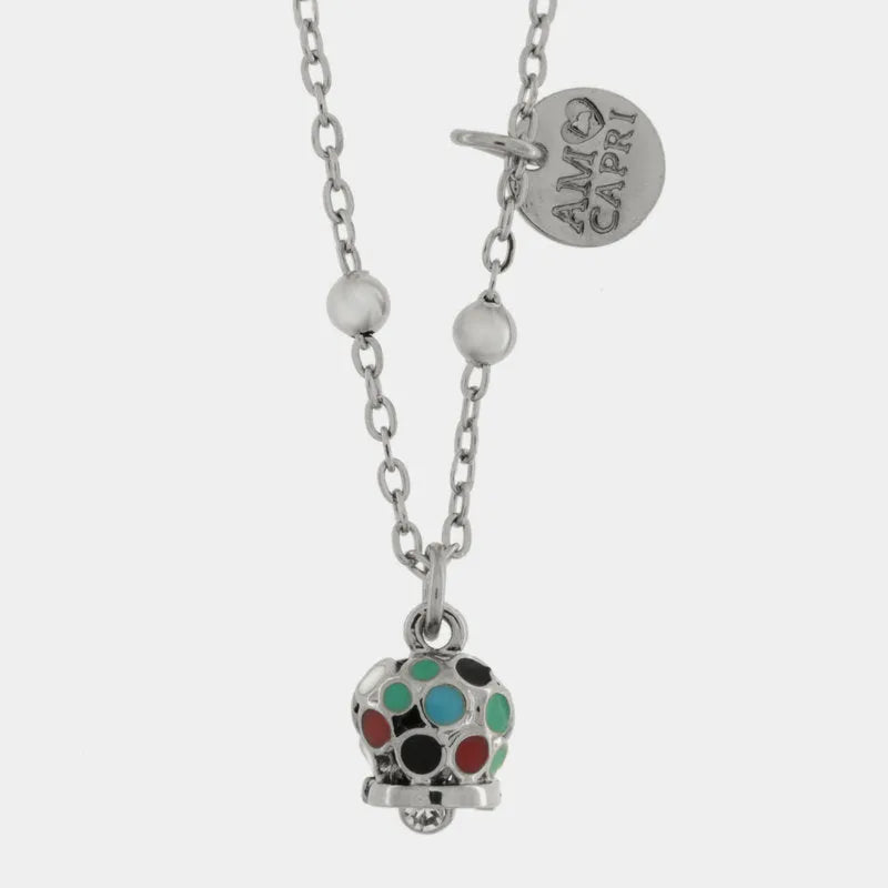 Collana in Acciaio con campanella pendente impreziosita da smalti multicolore - BYSIMON gioielli