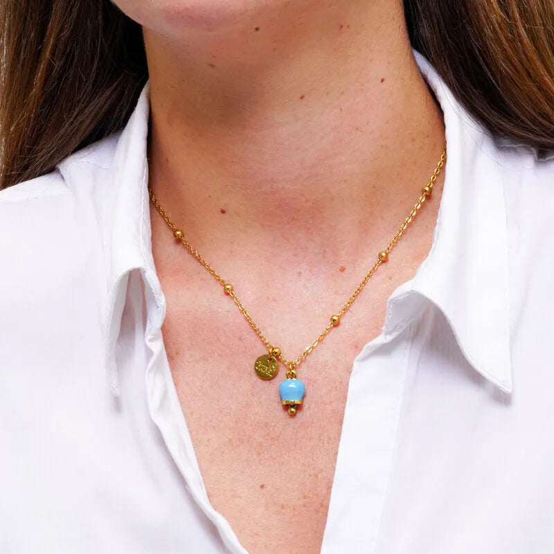 Collana in Acciaio con campenalla verde acqua portafortuna - BYSIMON gioielli