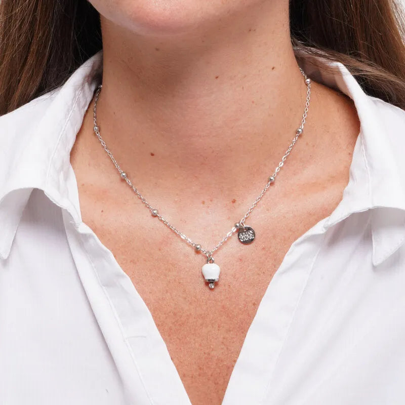 Collana in Acciaio con campanella bianca portafortuna e punto luce - BYSIMON gioielli