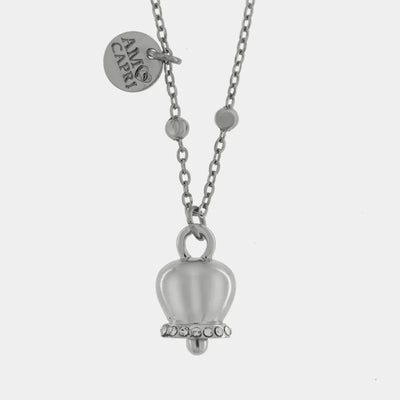 Collana in Acciaio con campanella portafortuna, impreziosita da cristalli - BYSIMON gioielli