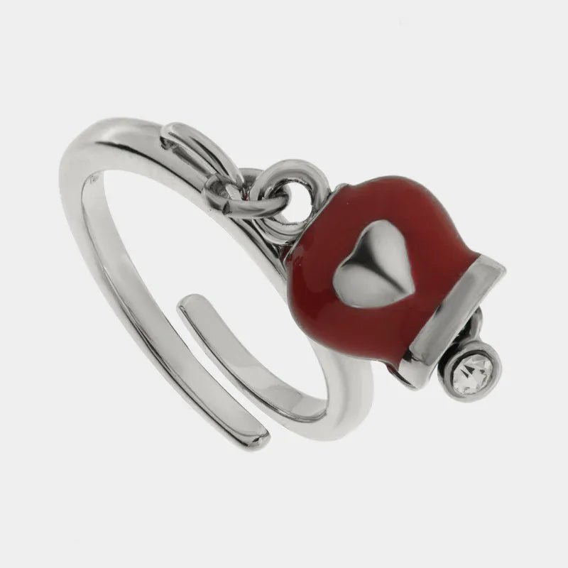 Anello in Acciaio con campanella portafortuna rossa con cuore - BYSIMON gioielli