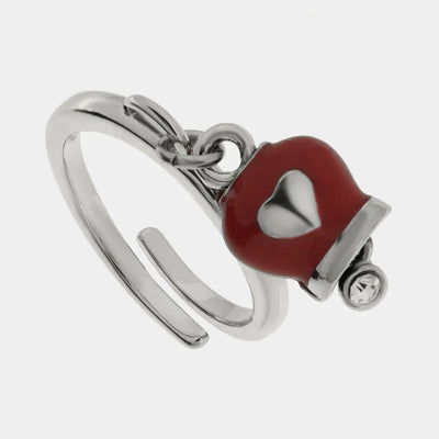 Anello in Acciaio con campanella portafortuna rossa con cuore - BYSIMON gioielli