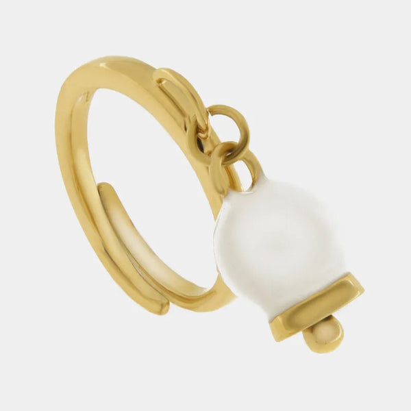 Anello in Acciaio con campanella portafortuna bianca e oro - BYSIMON gioielli