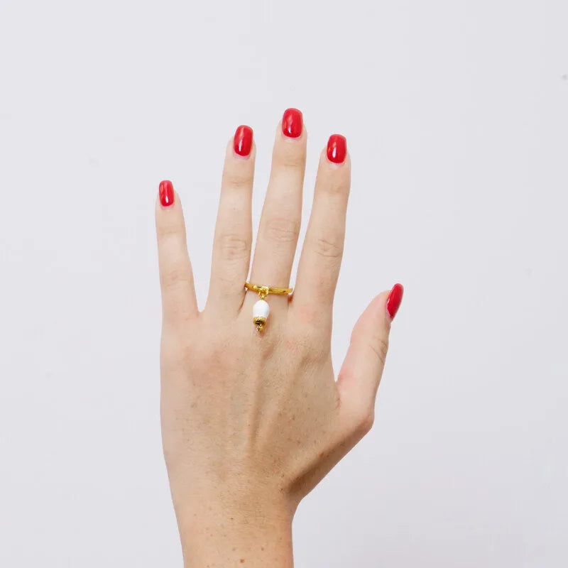Anello in Acciaio con campanella portafortuna bianca e oro - BYSIMON gioielli