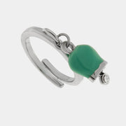 Anello in Acciaio con campanella verde acqua impreziosita da punto luce