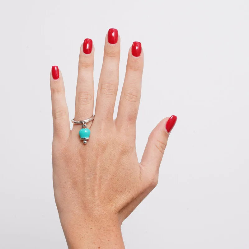 Anello in Acciaio con campanella verde acqua impreziosita da punto luce - BYSIMON gioielli