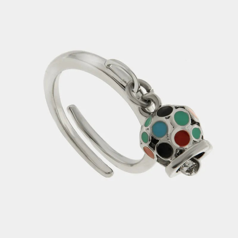 Anello in Acciaio con campanella impreziosita da smalti multicolore - BYSIMON gioielli