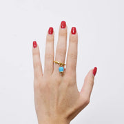 Anello in Acciaio con campanella portafortuna pendente verde acqua