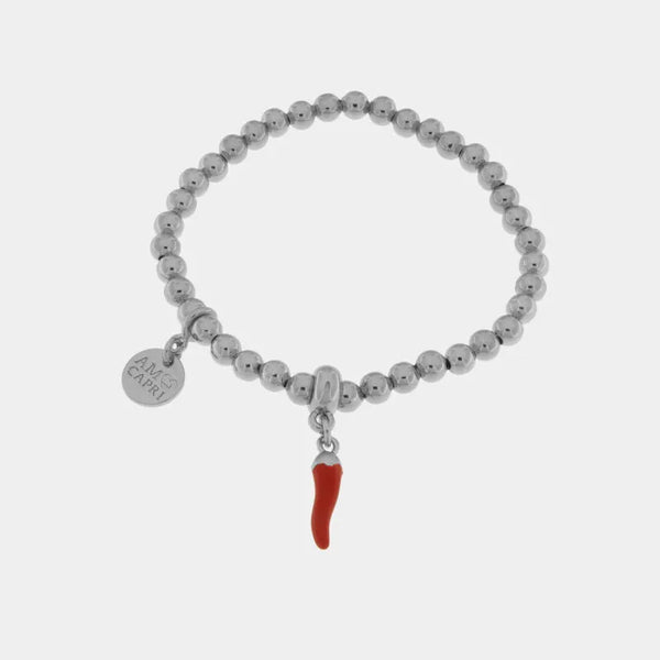 Bracciale in acciaio con cornetto rosso portafortuna napoletano | cornetto portafortuna | BYSIMON