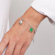 Bracciale in Acciaio con quadrifoglio pendente e campanella portafortuna con punto luce