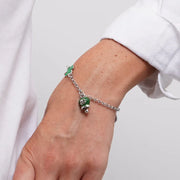 Bracciale in Acciaio con quadrifoglio e campanella verde con quadrifoglio