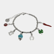 Bracciale in Acciaio con corno napoletano, quadrifoglio, coccinella, campanella capri