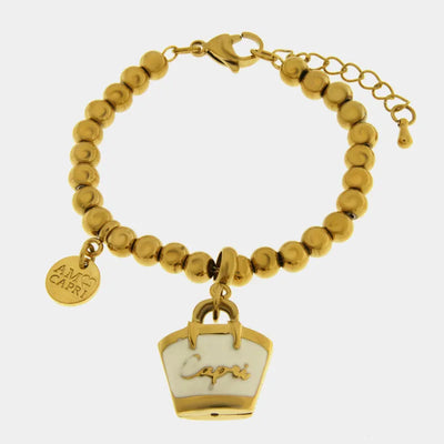 Bracciale in Acciaio con borsa bianca scritta Capri
