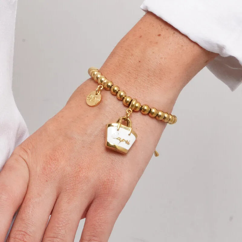 Bracciale in Acciaio con borsa bianca scritta Capri