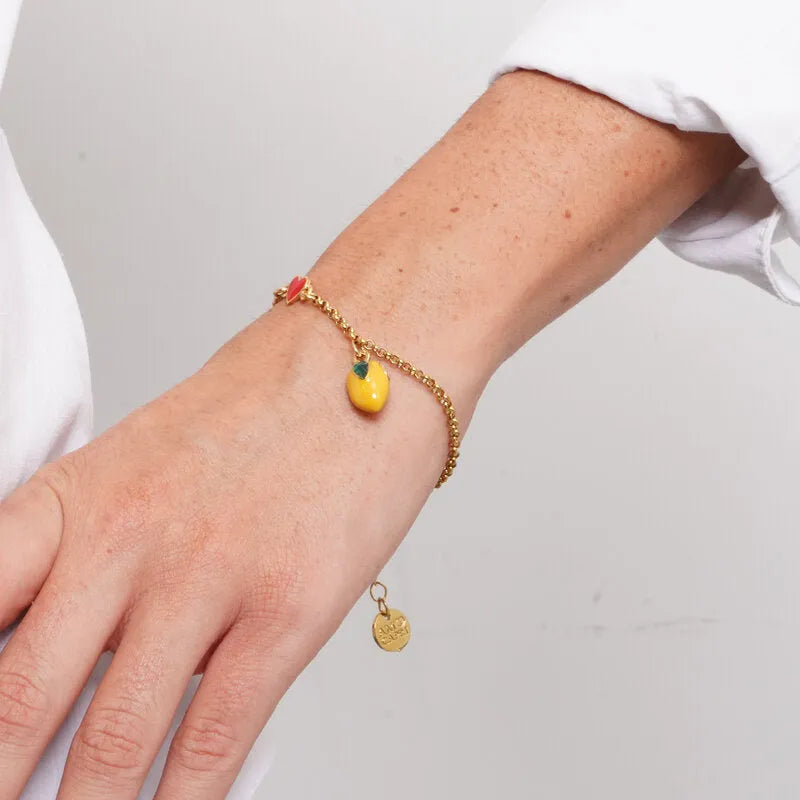 Bracciale in Acciaio con limone e cuore rosso - BYSIMON gioielli