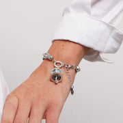 Bracciale in Acciaio campana pendente con cristalli azzurri e bianchi