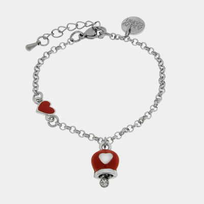 Bracciale in Acciaio Inossidabile con cuore rosso e campanella portafortuna | gioielli in acciaio inossidabile | BYSIMON