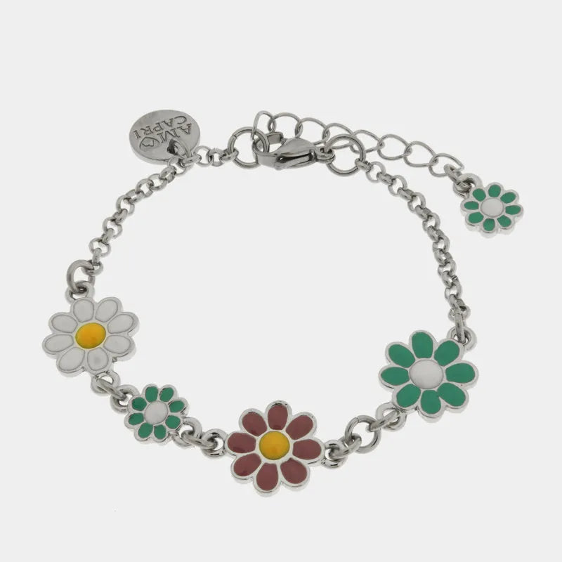 Bracciale in Acciaio con margherite colorate - BYSIMON gioielli